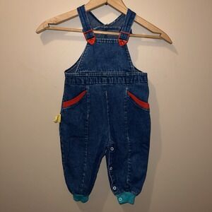 Vintage Buster Brown Baby Boys Girls Overalls Blue Denim Balloon USA Size 18M